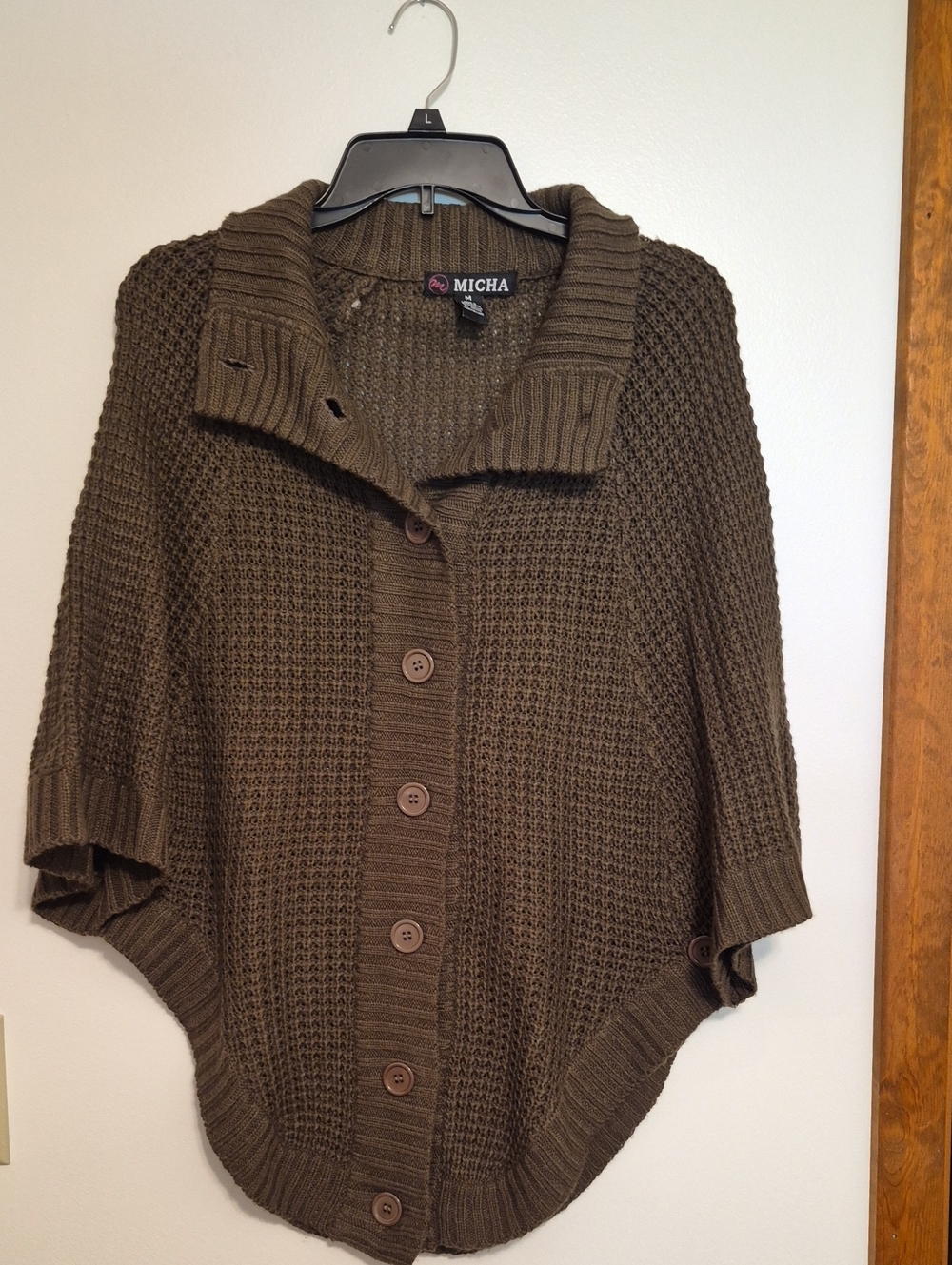 Women's Olive Green  Button-Front Cape SweaterSz M